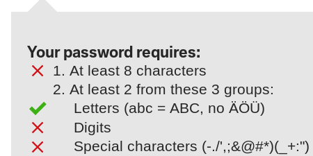 A website enforcing particularly specific password rules